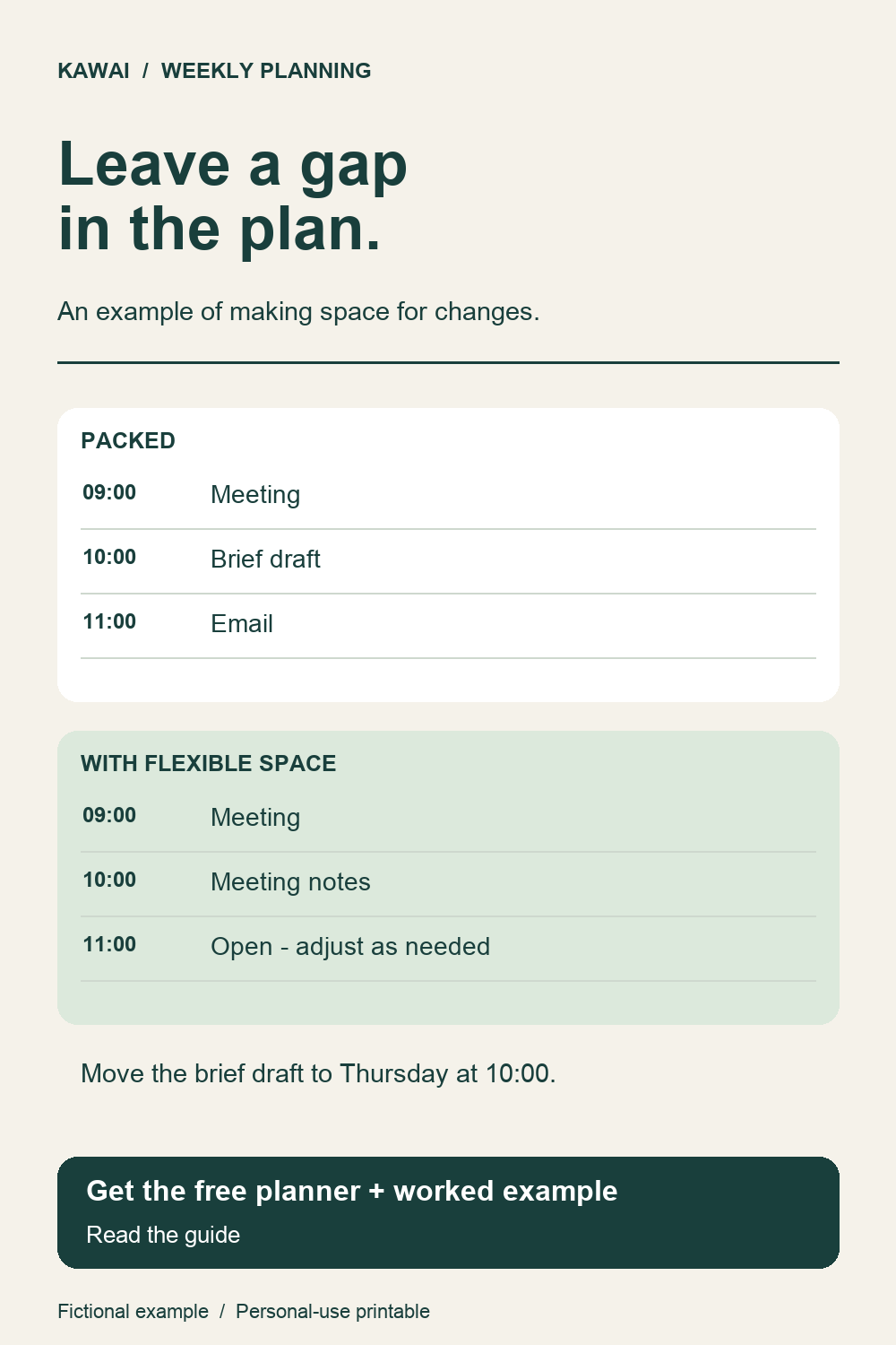 Two fictional Wednesday schedules: packed and with an open slot.